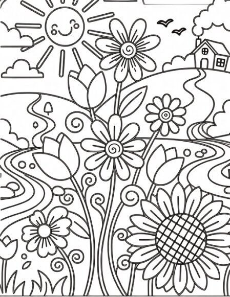 Preview of an intricate floral adult coloring page ready to print