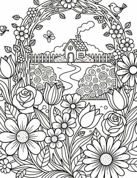 Preview of an intricate floral adult coloring page ready to print